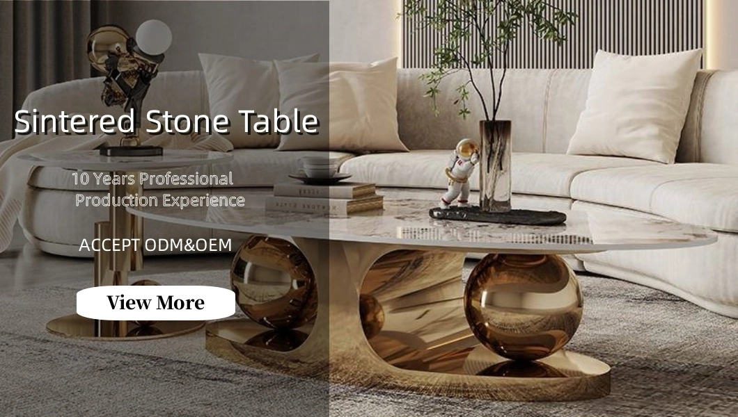 Sintered Stone Coffee Table Marble Modern Gold Stainless Steel for Living Room