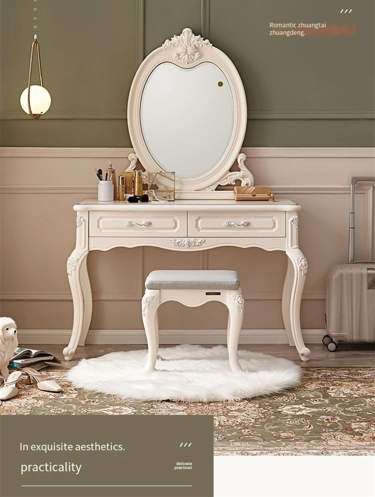 121507 European Vanity Luxury Makeup Table Bedroom Dressing Table Set with Mirror and Stool