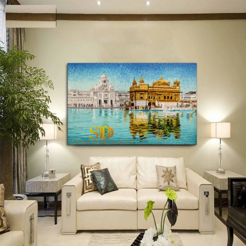 Customized Hand Made Beautiful Glass Mosaic Mural of The Golden Temple Amritsar