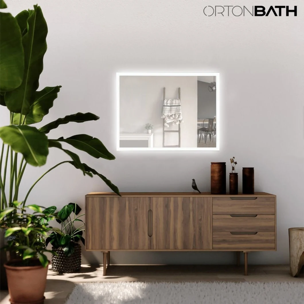 Ortonbath Wall Hung Decorative Wall Frameless Full Length Floor Dressing Mirror LED Lights Touch Sensor Switch Backlit Bathroom Mirror LED Smart Makeup Mirror