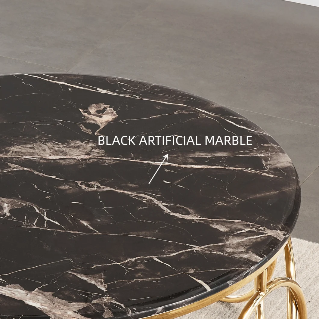 Modern Design Black Marble Gold Round Rings Stainless Steel Center Coffee Table