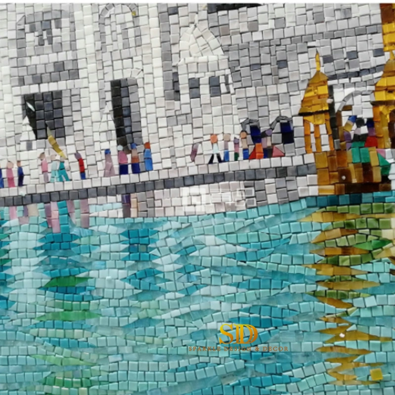 Customized Hand Made Beautiful Glass Mosaic Mural of The Golden Temple Amritsar