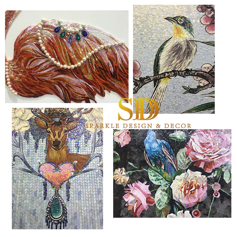 Stained Glass Mosaic Mural Glass Mosaic Artwork Glass Mosaic Swan Murals for Wall Decoration