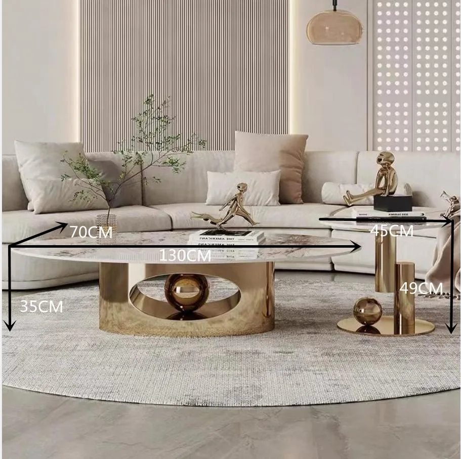 Sintered Stone Coffee Table Marble Modern Gold Stainless Steel for Living Room