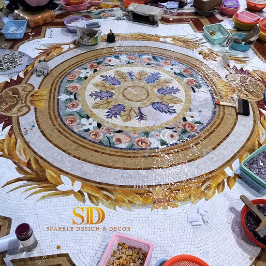 Medallón de mosaico hecho a mano de estilo Medieval europeo de gran tamaño cuadrado patrones de mosaico de vidrio para decoración de pared