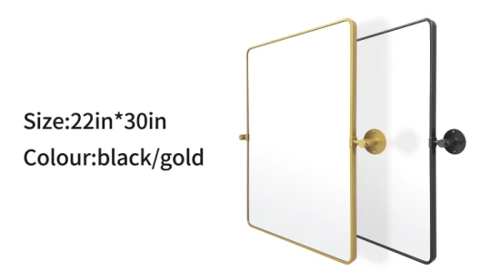 Espejo de baño Rectangluar con marco de metal dorado grande para pared