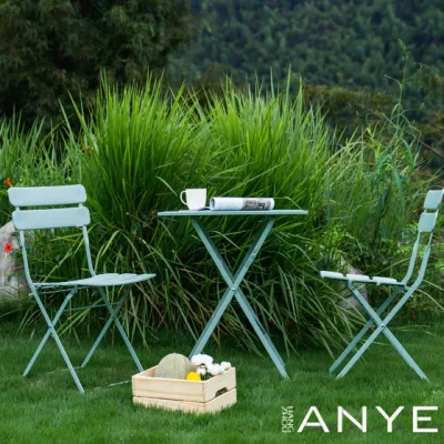 Juego de muebles de silla de cafetería y mesa de jardín plegable de Metal de estilo de ocio al aire libre europeo